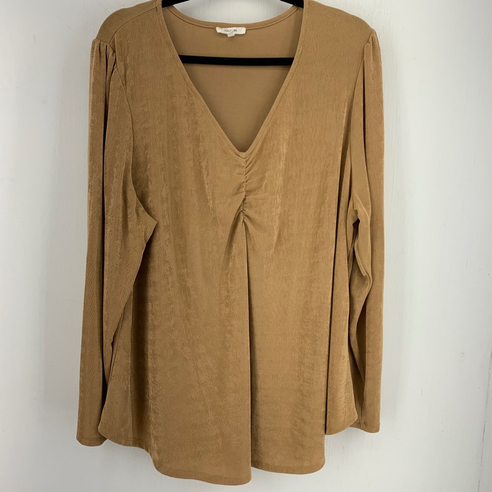 Maurices Womens 3X Modest Slinky Neutral Tunic Top Earthy Office Stretch Draped